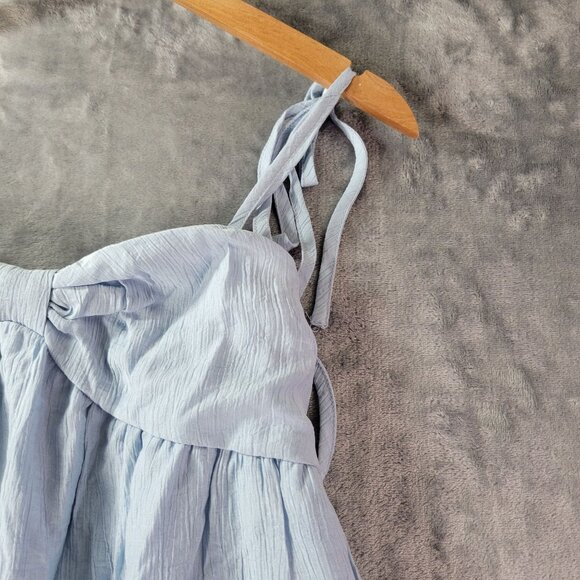 Womens Baby Doll‎ Mini Dress XS Blue Tie Strap Edgy Y2K Cottagecore Aesthetics - Picture 2 of 9